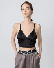 French Triangle Cup Camisole Silk Bra Black