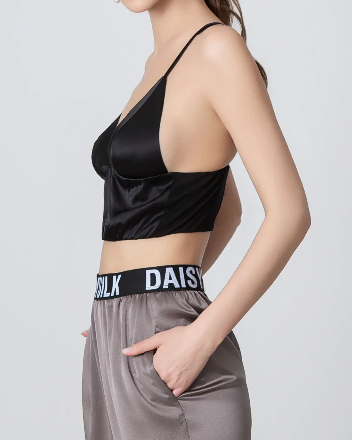 French Triangle Cup Camisole Silk Bra Black