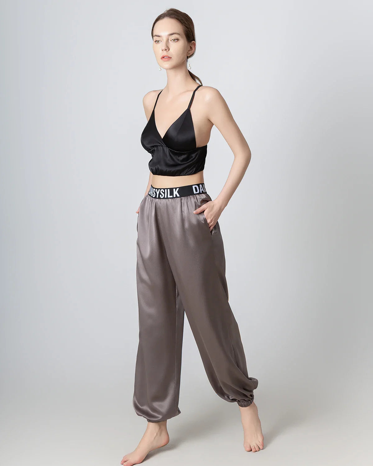 French Triangle Cup Camisole Silk Bra Black