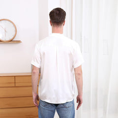 Gentle Lapel Collar Silk Short Shirt Blouse For Men Ivory