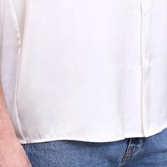 Gentle Lapel Collar Silk Short Shirt Blouse For Men Ivory