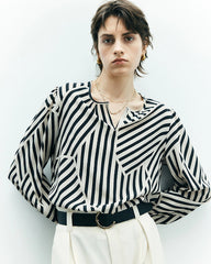 Geometric Stripe Silk Blouse