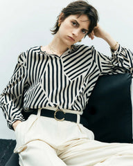 Geometric Stripe Silk Blouse