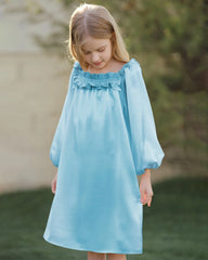 Girls Long Sleeve Ruffled Silk Nightgown