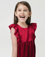 Girls Ruffle Sleeve Silk Dress Sleepwear