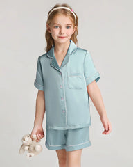 Girls Short Sleeve Silk Pajamas Set with Shorts