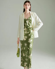 Green Floral Print Silk Dress
