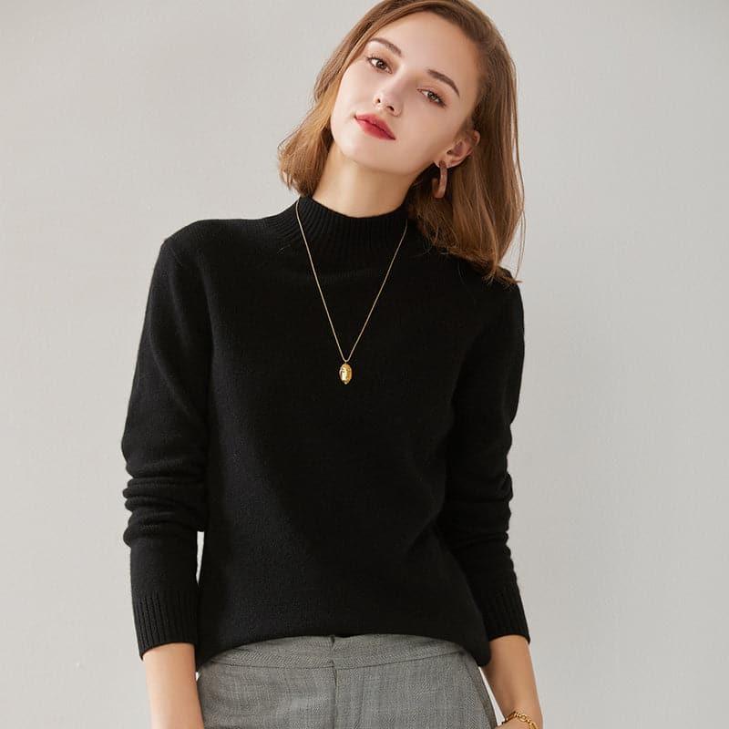 Half High Collar Cashmere Women Sweater Black