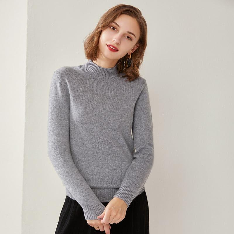 Half High Collar Cashmere Women Sweater Grey