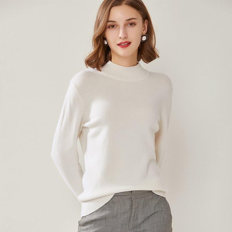 Half High Collar Cashmere Women Sweater White
