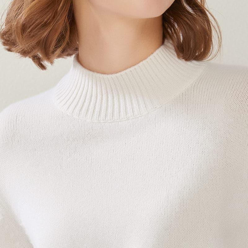 Half High Collar Cashmere Women Sweater White