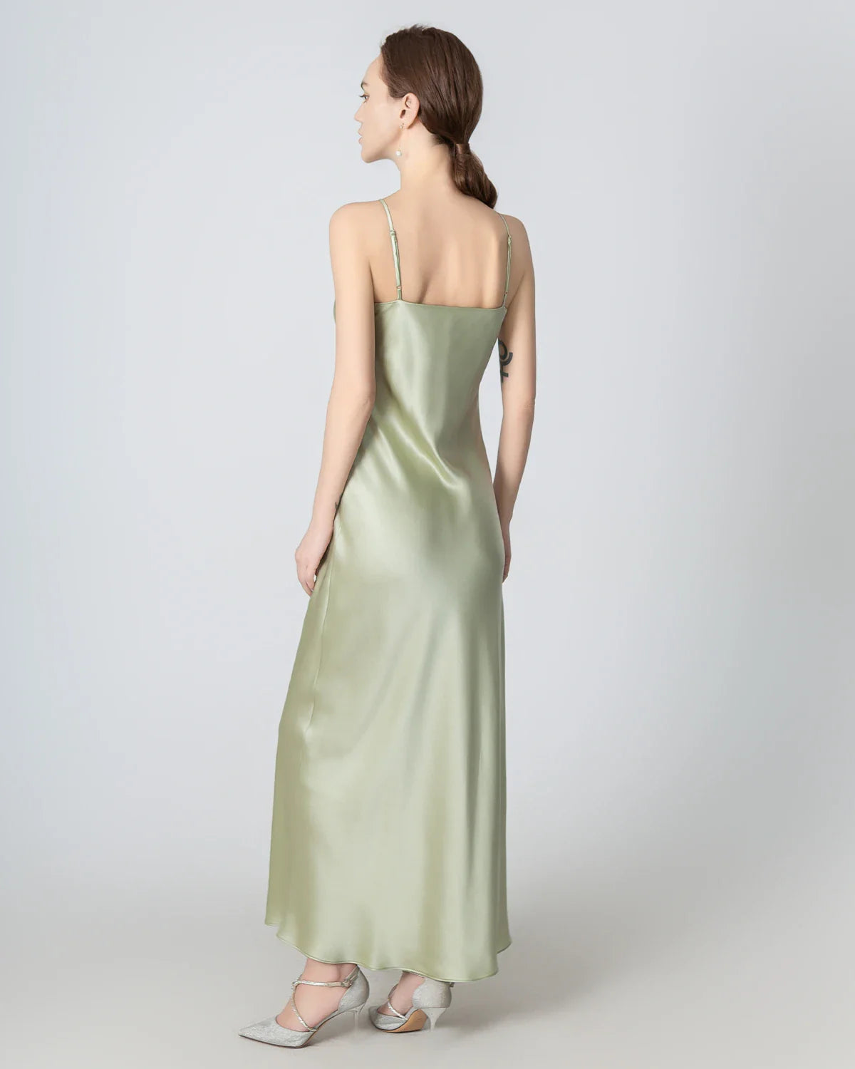 Halter Neck Maxi Silk Dress Avocado Green