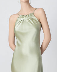Halter Neck Maxi Silk Dress Avocado Green
