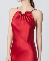 Halter Neck Maxi Silk Dress Burgundy