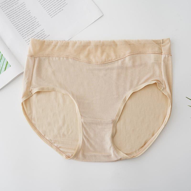 High Waist Mulberry Silk Knitted Panties Beige