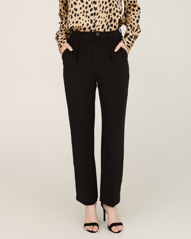 40 Momme Silk Sculpted Straight Pants Black