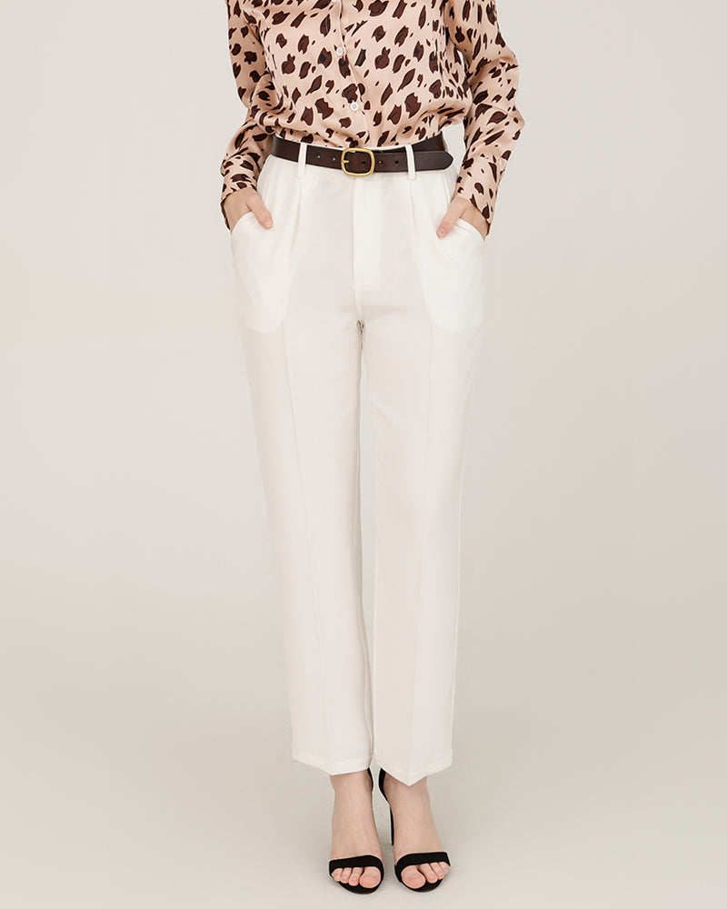 40 Momme Silk Sculpted Straight Pants White
