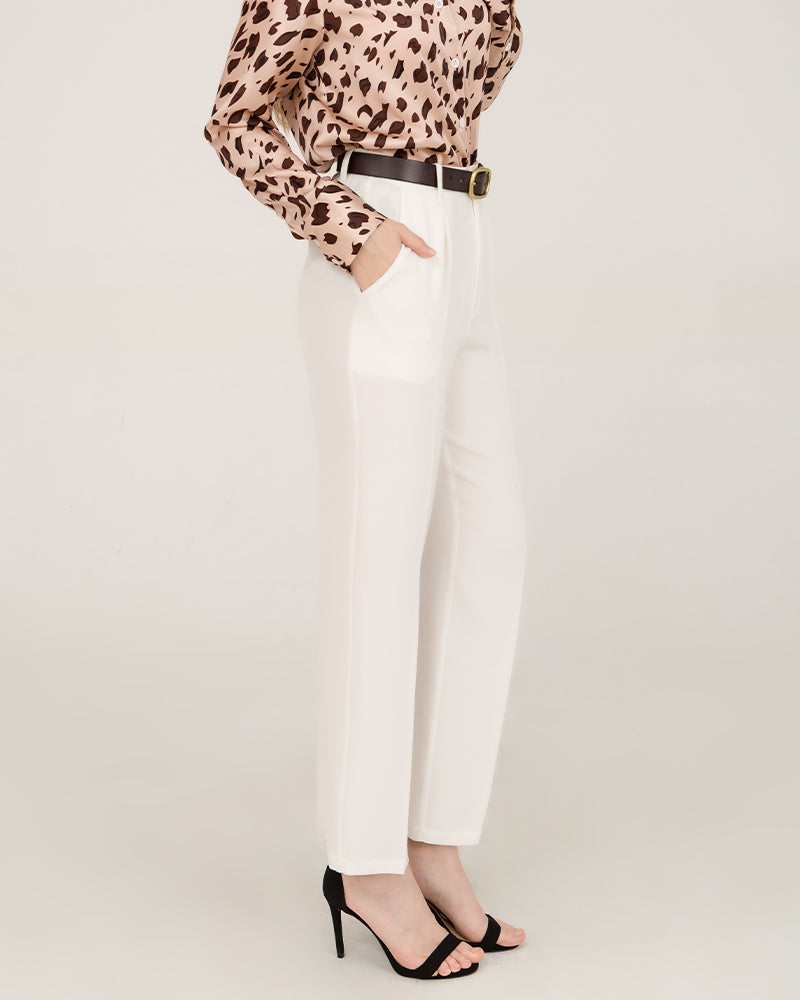 40 Momme Silk Sculpted Straight Pants White