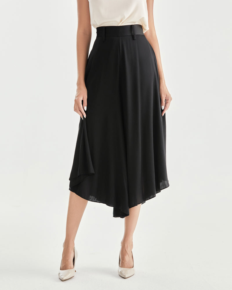 High Waist Silk Women Pants Wide Leg Pants Black