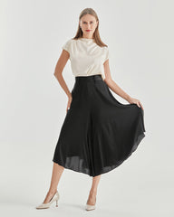 High Waist Silk Women Pants Wide Leg Pants Black