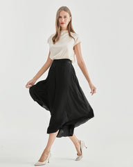 High Waist Silk Women Pants Wide Leg Pants Black