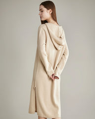 Hooded Cashmere Knit Dress Beige