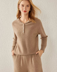 Hooded V Neck Cashmere Sweater