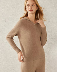 Hooded V Neck Cashmere Sweater