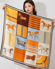 Horse Print Vintage Large Silk Scarf