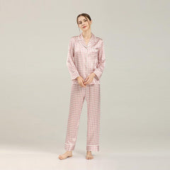 Houndstooth Print Silk Pajama Set Pink