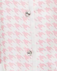Houndstooth Silk Pajamas with Swarovski Buttons Pink