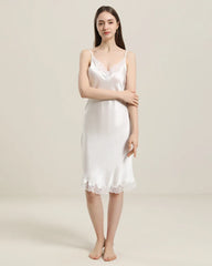 Silk Nightgown with Delicate Lace Details Ivory