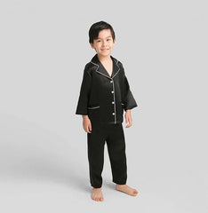 Kid's Long Ssaleeve Silk Pajamas Set Black