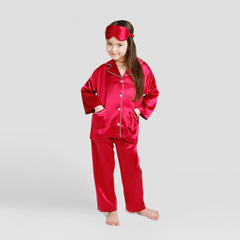 Kid's Long Sleeve Silk Pajamas Set Burgudny