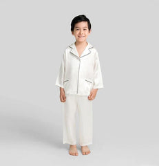 Kid's Long Ssaleeve Silk Pajamas Set Ivory