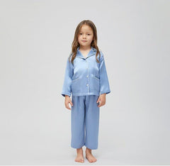 Kid's Long Sleeve Silk Pajamas Set Sky Blue