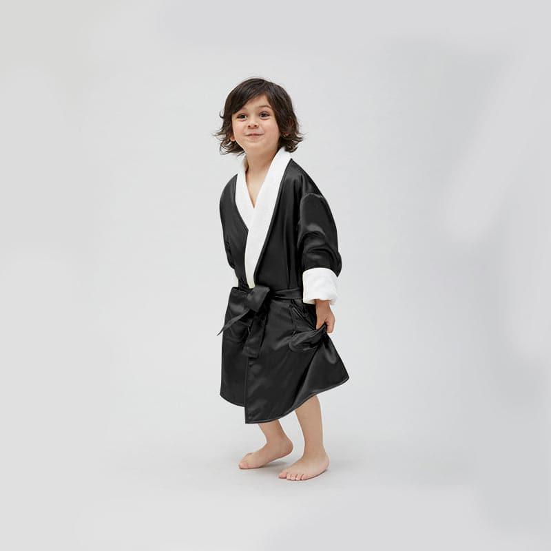 Kid's Silk and Velvet Reversible Robe for Winter Black
