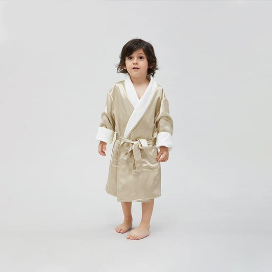 Kid's Silk and Velvet Reversible Robe for Winter Champagne