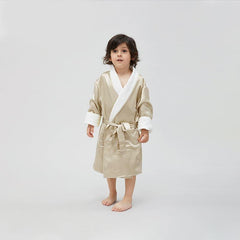 Kid's Silk and Velvet Reversible Robe for Winter Champagne