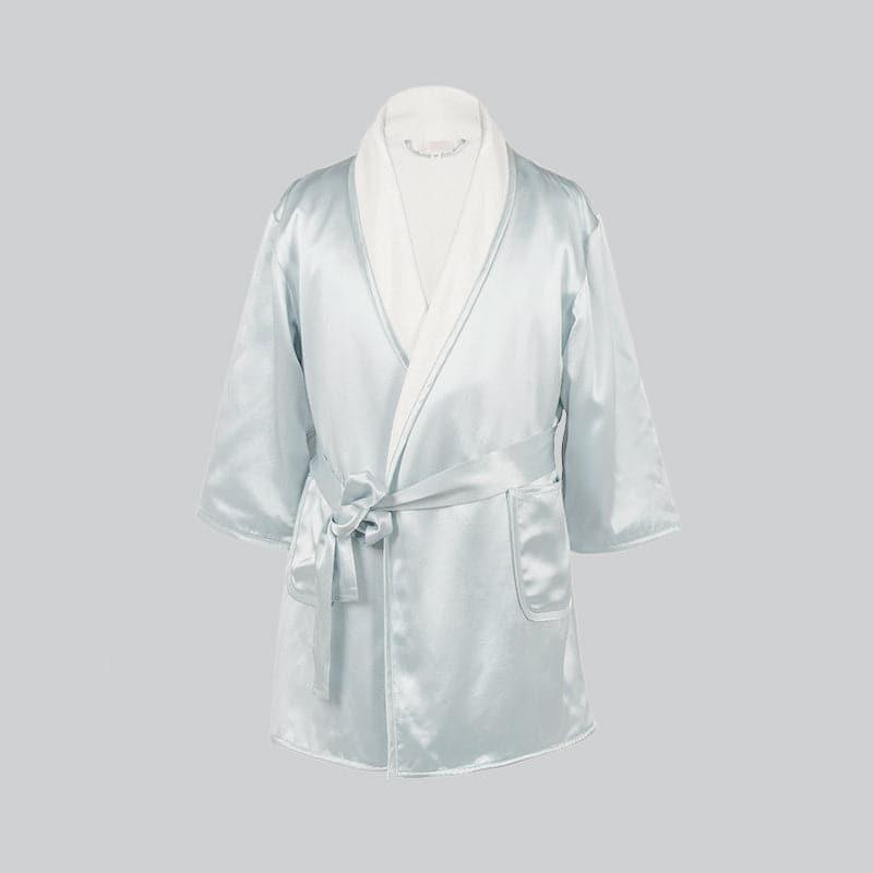 Kid's Silk and Velvet Reversible Robe for Winter Sky Blue