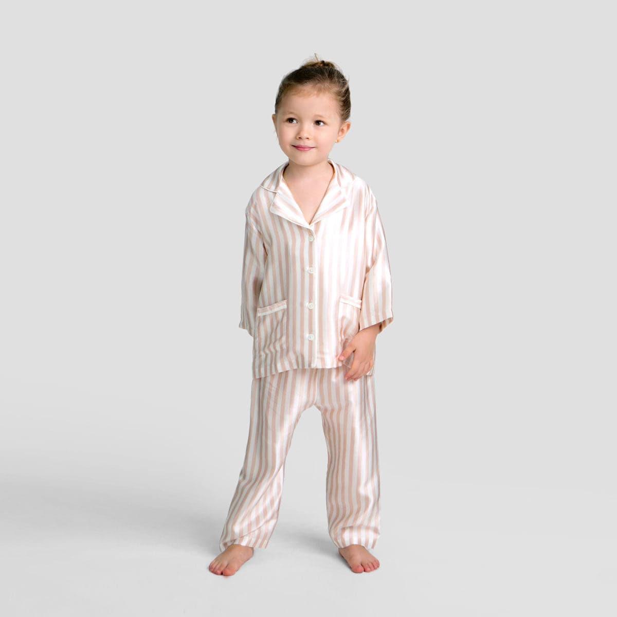 Kid's Stripe Silk Pajama Set Pink