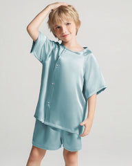 Kids Silk Pajamas Short Sleeve Shorts Set