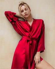 Knee-Length Silk Robe Burgundy