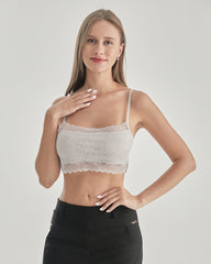 Knit Silk Bralette Square Neck Lace Crop Top Grey