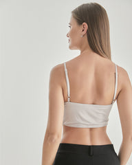 Knit Silk Bralette Square Neck Lace Crop Top Grey