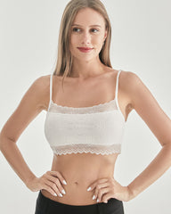 Knit Silk Bralette Square Neck Lace Crop Top White
