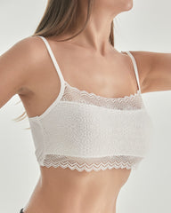 Knit Silk Bralette Square Neck Lace Crop Top White