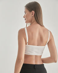 Knit Silk Bralette Square Neck Lace Crop Top White