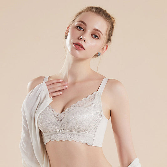 Lace Breathable Silk Bra Beige