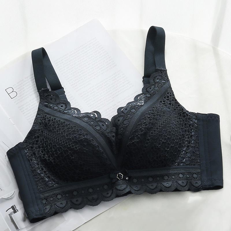 Lace Breathable Silk Bra Black